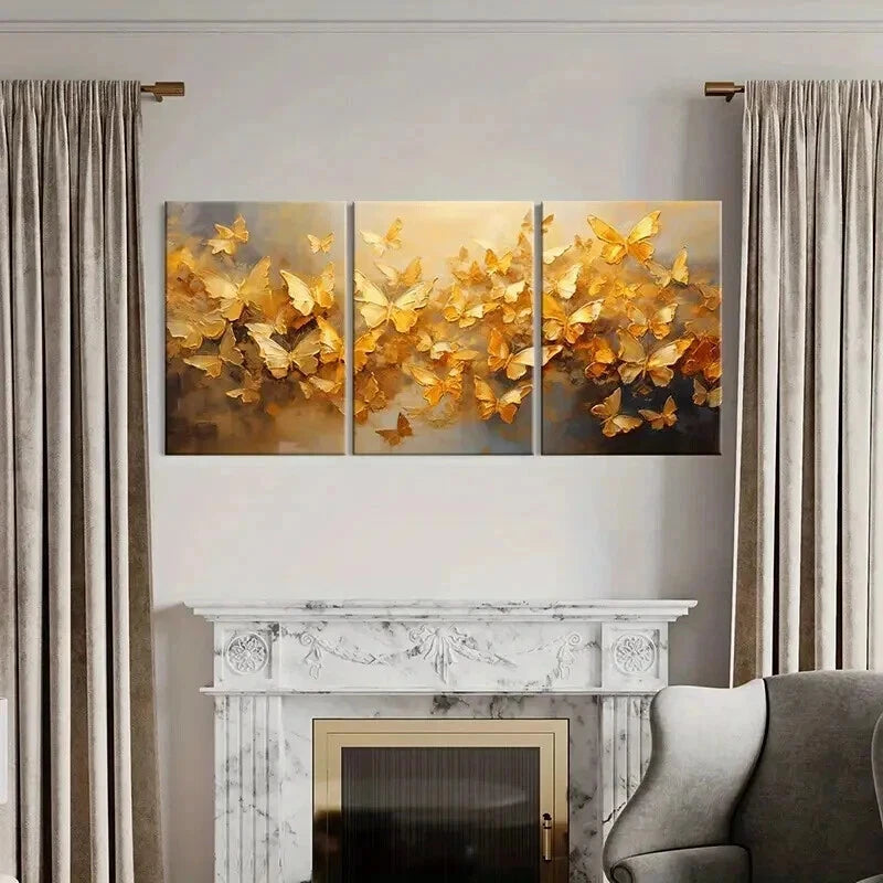 3pcs Abstract Art Gold Foil Butterfly Wall Art Set Canvas Framed 40x60cm - High Quality Print 100% Australian Made Wall Canvas Ready to Hang - Bella Home Decor