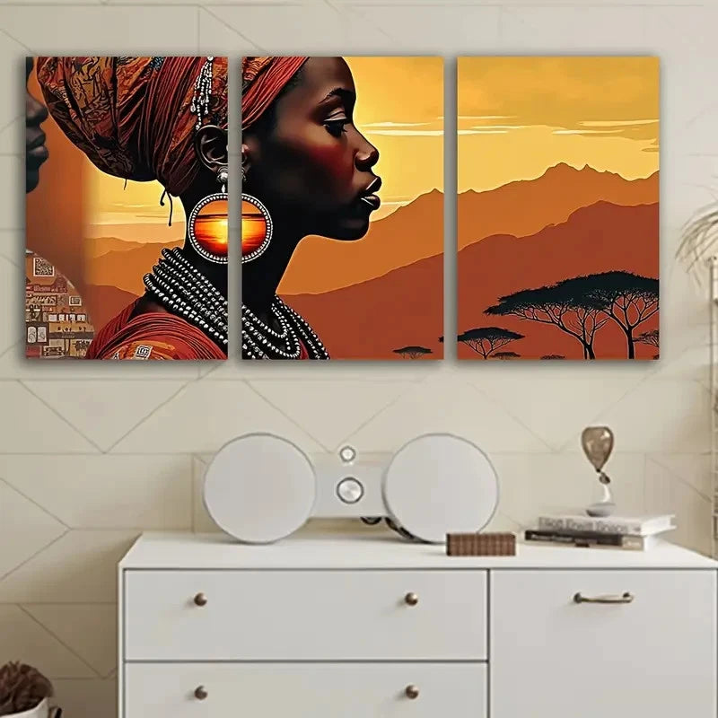 3pcs Turban Woman Wall Art Set Canvas Framed 40x60cm - High Quality Print 100% Australian Made Wall Canvas Ready to Hang