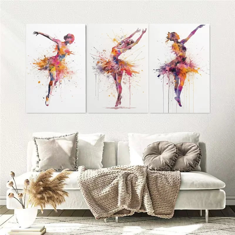 3pcs Dancers Watercolor Painting Wall Art Set Canvas Framed 50x70cm - High Quality Print 100% Australian Made Wall Canvas Ready to Hang - Bella Home Decor