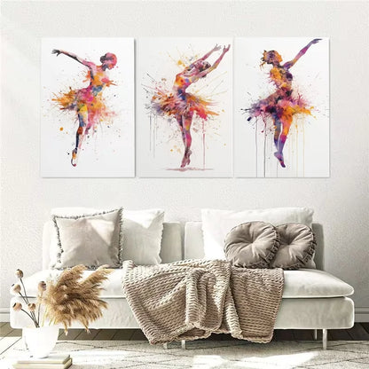 3pcs Dancers Watercolor Painting Wall Art Set Canvas Framed 50x70cm - High Quality Print 100% Australian Made Wall Canvas Ready to Hang - Bella Home Decor
