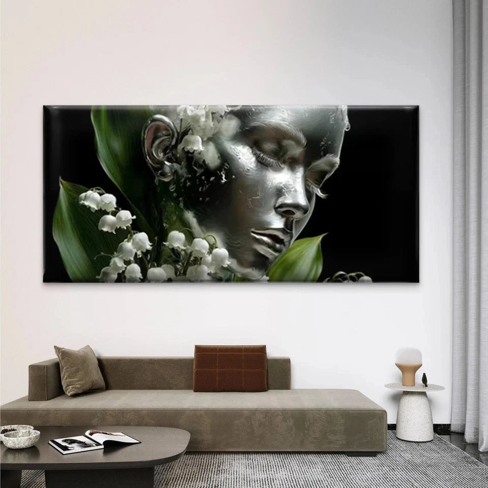 Lily of the Valley Botanical Wall Art Canvas Office Home Room Framed 120x60cm