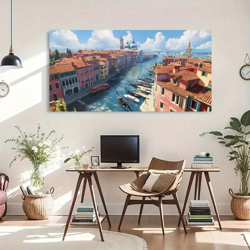 Vibrant Venice Canals Colorful Wall Art Canvas Office Home Room Framed 120x60cm - Bella Home Decor