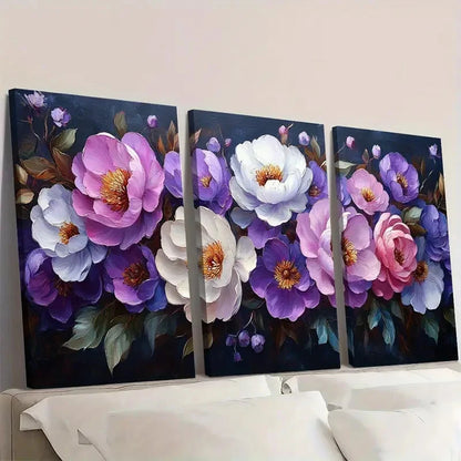3pcs Oil Painting with Peony & Lupine Flowers Wall Art Set Canvas Framed 60x90cm - High Quality Print 100% Australian Made Wall Canvas Ready to Hang