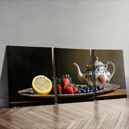 3pcs Afternoon Tea & Fruit Theme Dark Perfect Wall Art Set Canvas Unframed - High Quality Print 100% Australian Made Wall Canvas - Bella Home Decor