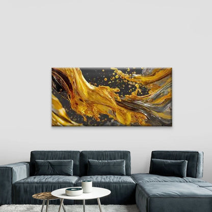 Abstract Golden Black White Wall Art Canvas Office Home Room Framed 120x60cm - Bella Home Decor