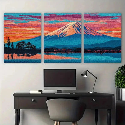 3pcs Vibrant Japanese Travel Decor Fuji Perfect Wall Art Set Canvas Framed 50x70cm - High Quality Print 100% Australian Made Wall Canvas Ready to Hang