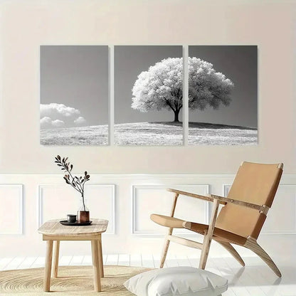 3pcs Black and White Tree Textured Metal Print Ready to Hang Art - Bella Home Decor