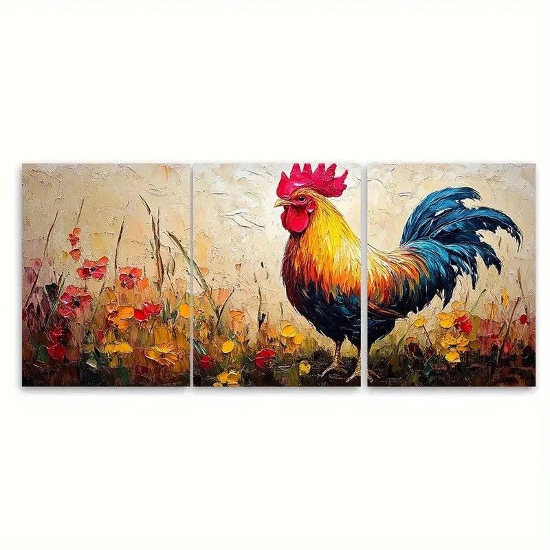 3pcs Rooster Animals Original Art Bird ER  Wall Art Set Canvas Framed 40x60cm - High Quality Print 100% Australian Made Wall Canvas Ready to Hang