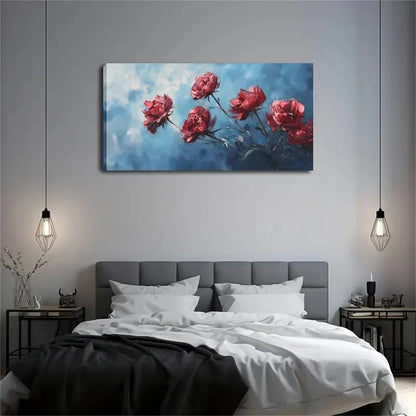 Vibrant Red Roses On Blue Sky Wall Art Canvas Office Home Room Framed 120x60cm
