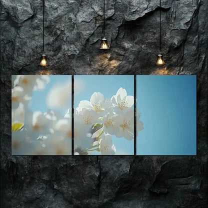 3pcs White Cherry Blossoms Beauty Nature Perfect Wall Art Set Canvas Unframed - High Quality Print 100% Australian Made Wall Canvas
