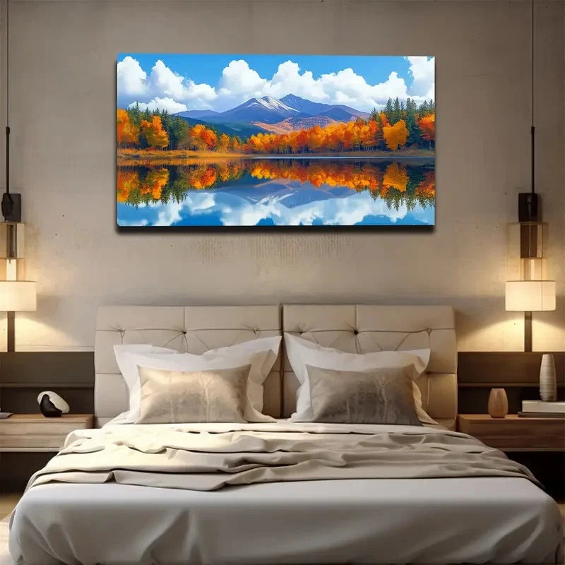 Serene Mountain and Lake Wall Art canvas office home room framed 120x60cm - Bella Home Decor