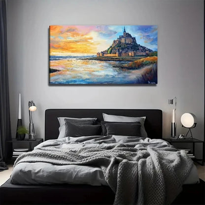 Magical Castle By The Lake Wall Art Canvas Office Home Room Framed 120x60cm