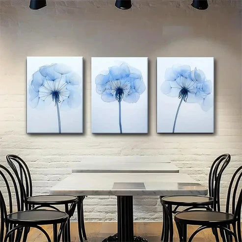 3pcs Soft and Elegant Flower Blue Floral Perfect Wall Art Canvas Unframed - High Quality Print 100% Australian Made Wall Canvas