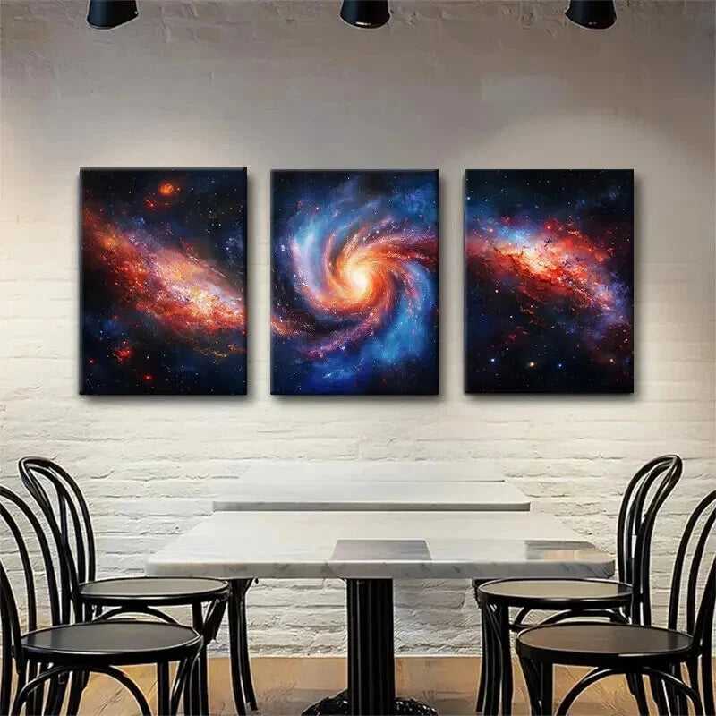 3pcs Cosmic Galaxy Nebula Spiral Sci-Fi Perfect Wall Art Set Canvas Framed 50x70cm - High Quality Print 100% Australian Made Wall Canvas Ready to Hang - Bella Home Decor