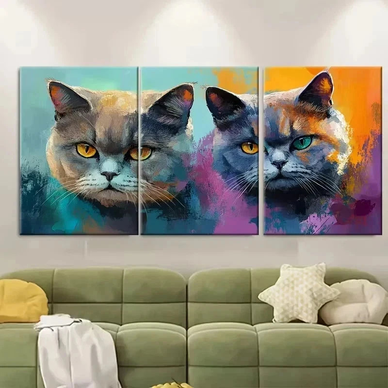 3pcs British Shorthair Cat Wall Art Set Canvas Framed 40x60cm - High Quality Print 100% Australian Made Wall Canvas Ready to Hang - Bella Home Decor