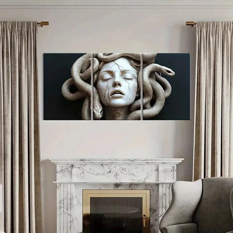 3pcs Medusa Abstract Art with Serpent & Female Wall Art Set Canvas Framed 60x90cm - High Quality Print 100% Australian Made Wall Canvas Ready to Hang - Bella Home Decor