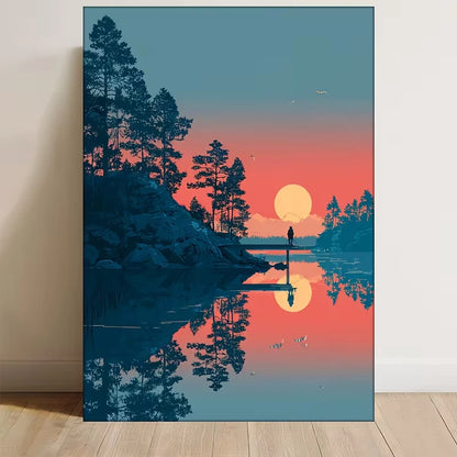 Manga-Inspired Nordic Landscape Metal Print Ready to Hang