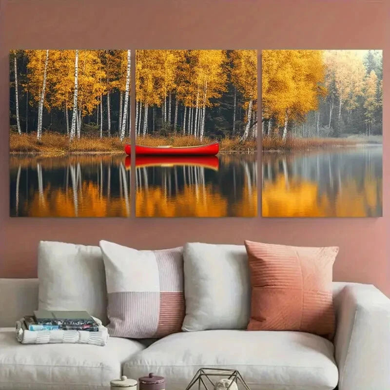 3pcs Nordic Minimalist Autumn Forest Scene Metal Print Ready to Hang Art