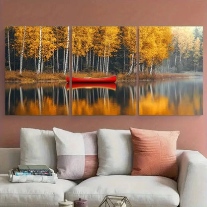 3pcs Nordic Minimalist Autumn Forest Scene Metal Print Ready to Hang Art