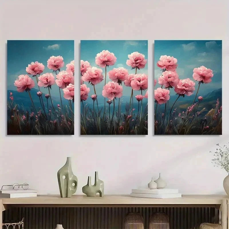3pcs Sea Thrift Flower Armenia Marittima Perfect Wall Art Set Canvas Framed 60x90cm - High Quality Print 100% Australian Made Wall Canvas Ready to Hang - Bella Home Decor