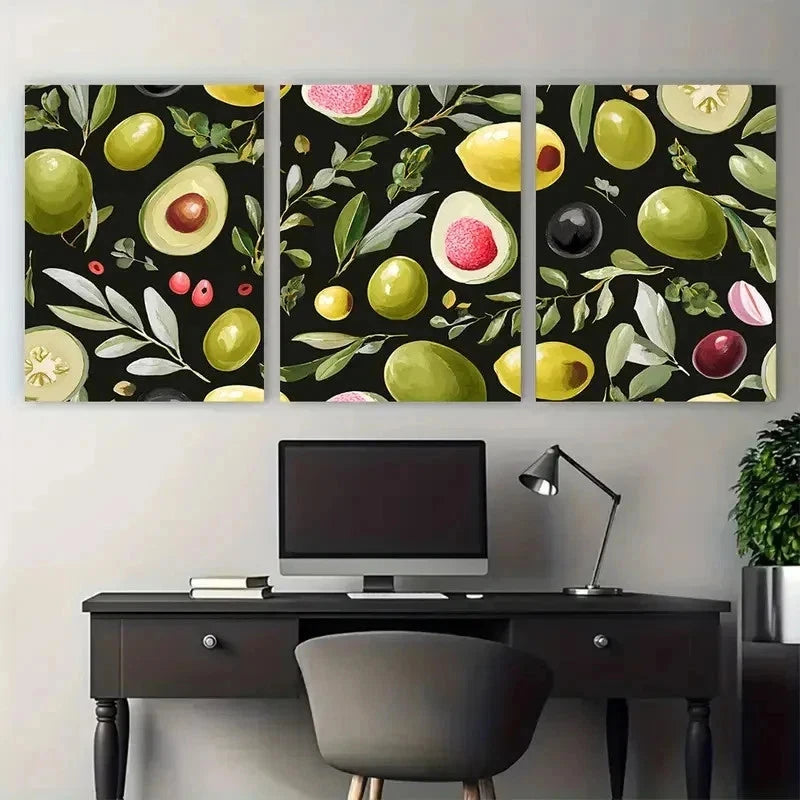 3pcs Funny Food Mid Century Modern Perfect Wall Art Set Canvas Framed 50x70cm - High Quality Print 100% Australian Made Wall Canvas Ready to Hang - Bella Home Decor