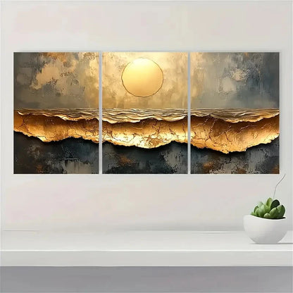 3pcs Brown Textured Abstract Art Golden  R   Wall Art Set Canvas Framed 50x70cm - High Quality Print 100% Australian Made Wall Canvas Ready to Hang - Bella Home Decor
