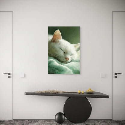 Serene Sleeping White Cat Metal Print Ready to Hang