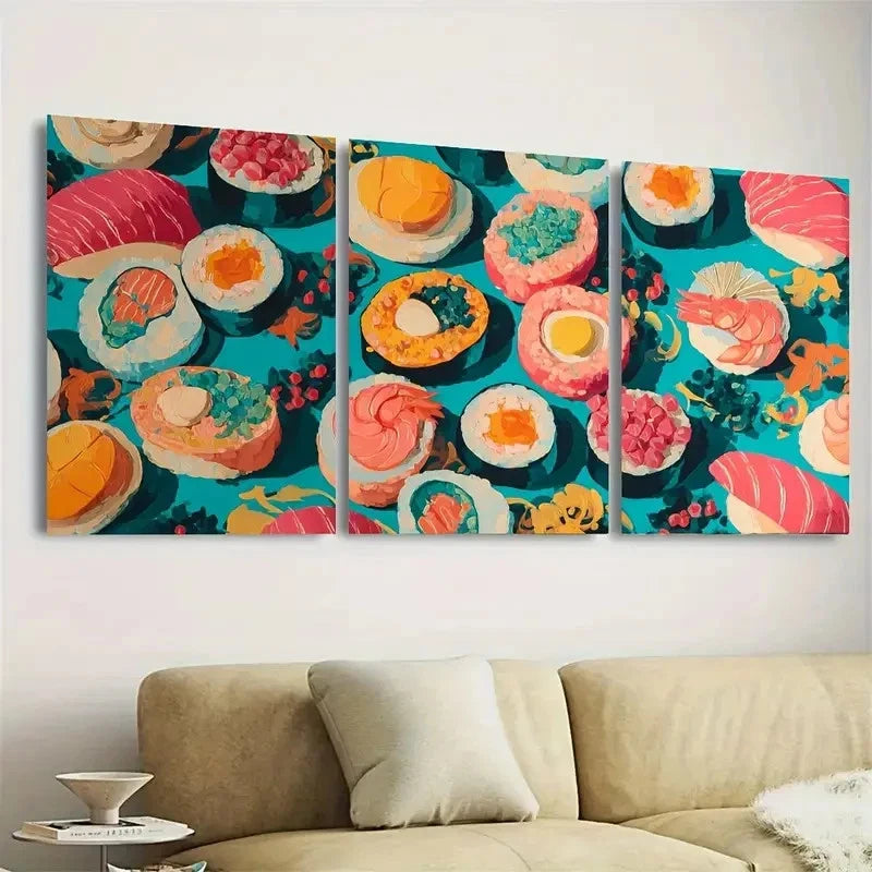 3pcs Sushi Kitchen Tall Art Decor Wall Art Set Canvas Framed 40x60cm - High Quality Print 100% Australian Made Wall Canvas Ready to Hang