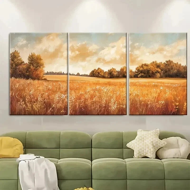 3pcs Wildflower Field Landscape Vintage Perfect Wall Art Set Canvas Framed 60x90cm - High Quality Print 100% Australian Made Wall Canvas Ready to Hang - Bella Home Decor