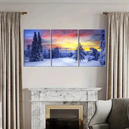3pcs Snow Woods Colorful Sky Modern Wall Art Set Canvas Framed 60x90cm - High Quality Print 100% Australian Made Wall Canvas Ready to Hang