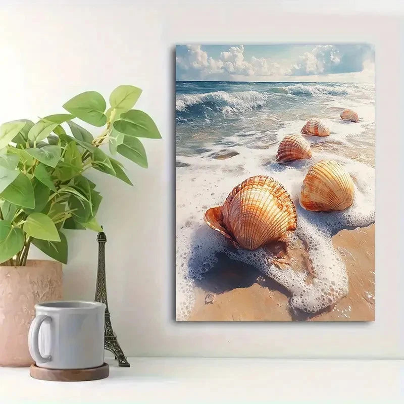 Beautiful Watercolor Beach Sea Shells Painting 40x60cm Metal Print Ready to Hang
