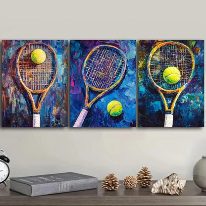 3pcs Badminton Green Ball Sports Metal Print Ready to Hang Art - Bella Home Decor