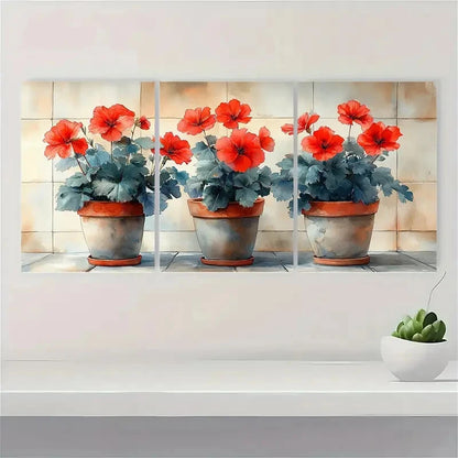 3pcs Watercolor Art Print Red Flowers IU  Wall Art Set Canvas Framed 60x90cm - High Quality Print 100% Australian Made Wall Canvas Ready to Hang - Bella Home Decor