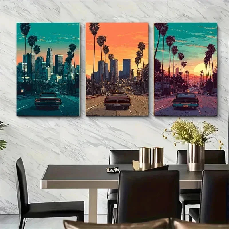 3pcs Los Angeles Posters California City Perfect Wall Art Set Canvas Framed 50x70cm - High Quality Print 100% Australian Made Wall Canvas Ready to Hang
