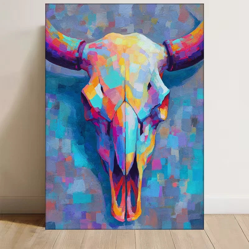 Rainbow Buffalo Skull  60x90cm Metal Print Ready to Hang
