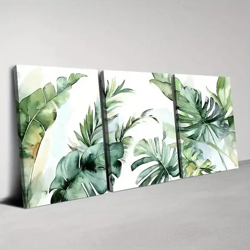3pcs Abstract Elegant Green Plants Canvas Unframed - High Quality Print 100% Australian Made Wall Canvas