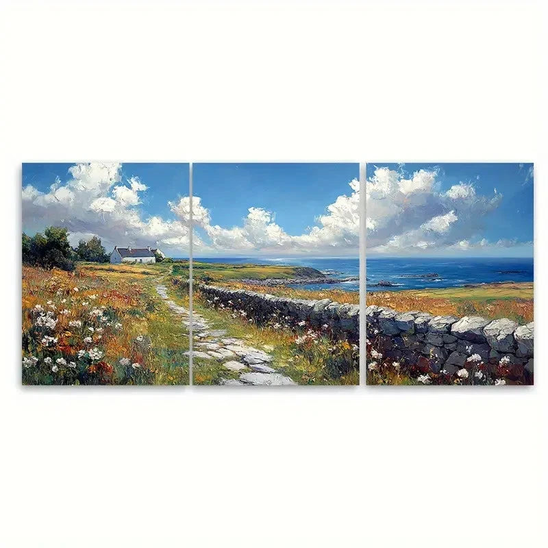 3pcs Ireland Land Irush Countryside g  Wall Art Set Canvas Framed 40x60cm - High Quality Print 100% Australian Made Wall Canvas Ready to Hang