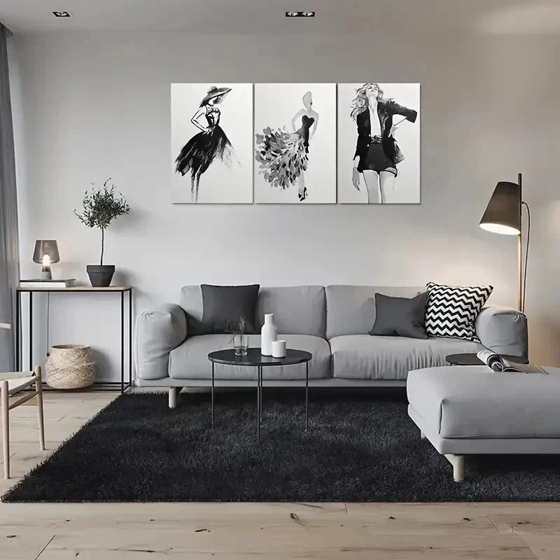 3pcs Abstract Fashion Women Silhouette Metal Print Ready to Hang Art - Bella Home Decor