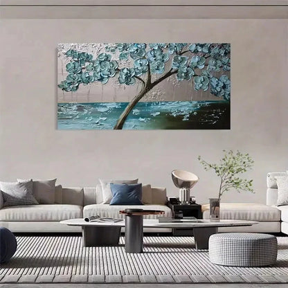 Light Blue Blooming Tree Wall Art Canvas Office Home Room Framed 120x60cm