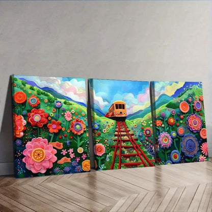 3pcs Train to Spring Theme, Indoor Wall Art Set Canvas Framed 60x90cm - High Quality Print 100% Australian Made Wall Canvas Ready to Hang