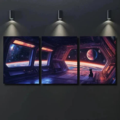3pcs Space Station View with Dog Wall Art Canvas Unframed – High Quality Print 100% Australian Made Wall Canvas