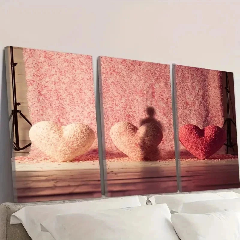 3pcs Simulation Valentines Day Backdrop Wall Art Set Canvas Framed 60x90cm - High Quality Print 100% Australian Made Wall Canvas Ready to Hang