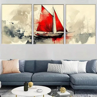3pcs Modern Vertical Abstract Sailing Ship Wall Art Canvas Unframed - High Quality Print 100% Australian Made Wall Canvas