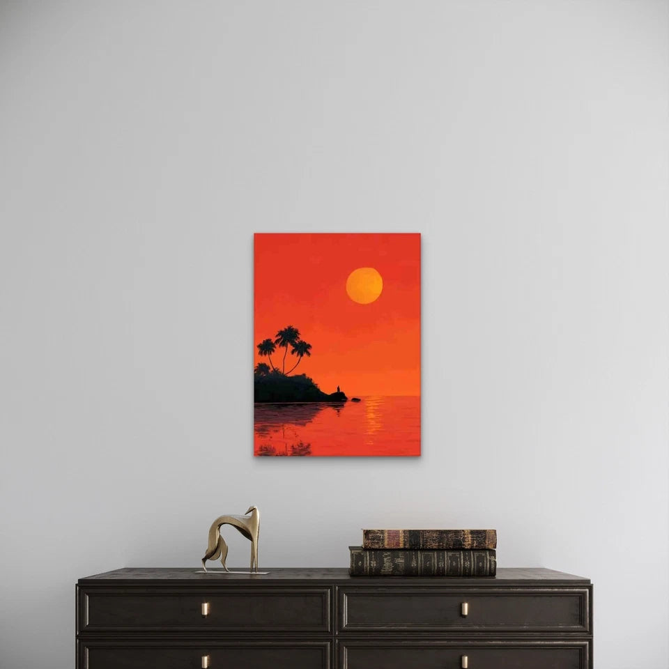 Island Silhouette Sun Reflection Tropical Metal Print Ready to Hang