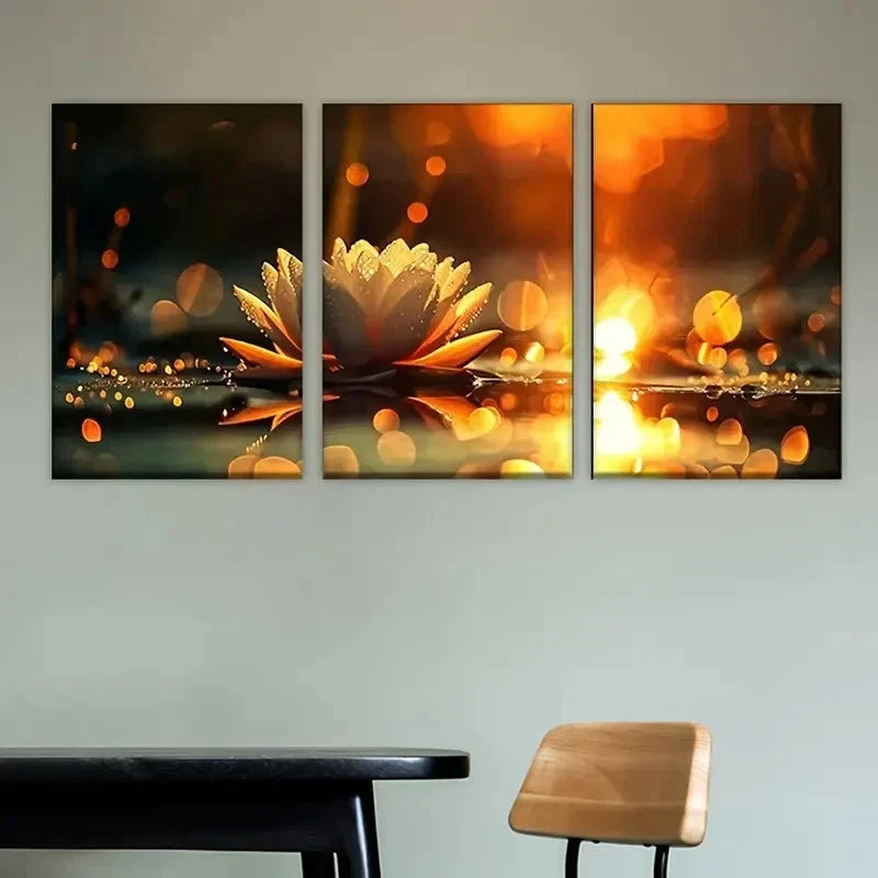 3pcs Lotus Flower in the Water Wall Art Set Canvas Framed 40x60cm - High Quality Print 100% Australian Made Wall Canvas Ready to Hang