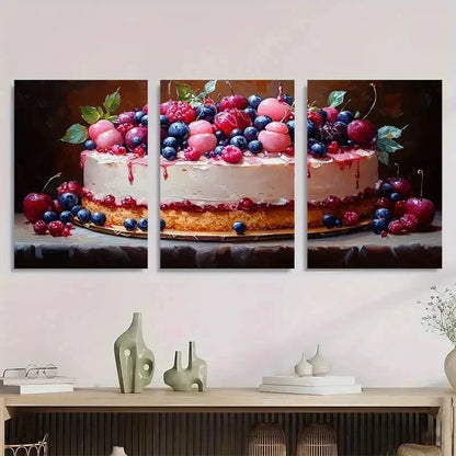 3pcs Birthday Cake Dessert Perfect Wall Art Set Canvas Framed 40x60cm - High Quality Print 100% Australian Made Wall Canvas Ready to Hang - Bella Home Decor