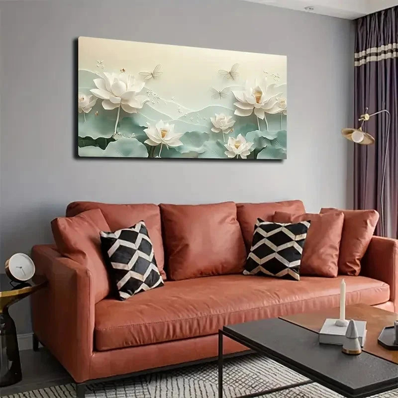 White for Lotus Flowers Wall Art canvas office home room framed 120x60cm - Bella Home Decor