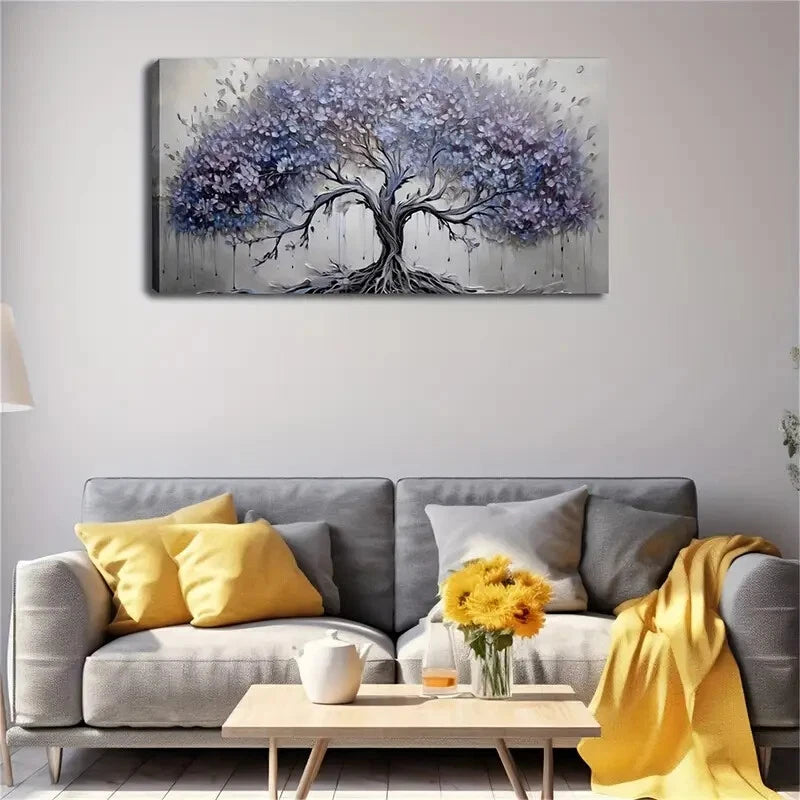 Blue Purple Leaves Decor Wall Art Canvas Office Home Room Framed 120x60cm - Bella Home Decor