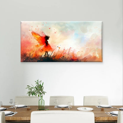Whimsical Fairy in a Sunset Meadow Wall Art Canvas Office Home Framed 120x60cm