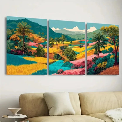 3pcs Sumba Mountain Park Sumba Island Indonesia Wall Art Set Canvas Framed 50x70cm - High Quality Print 100% Australian Made Wall Canvas Ready to Hang